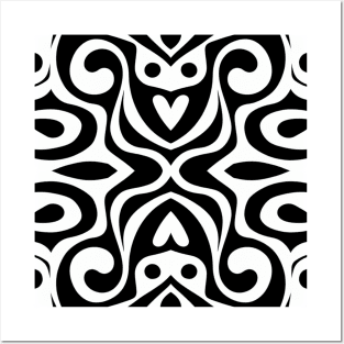 Black and White Heart Abstract Posters and Art